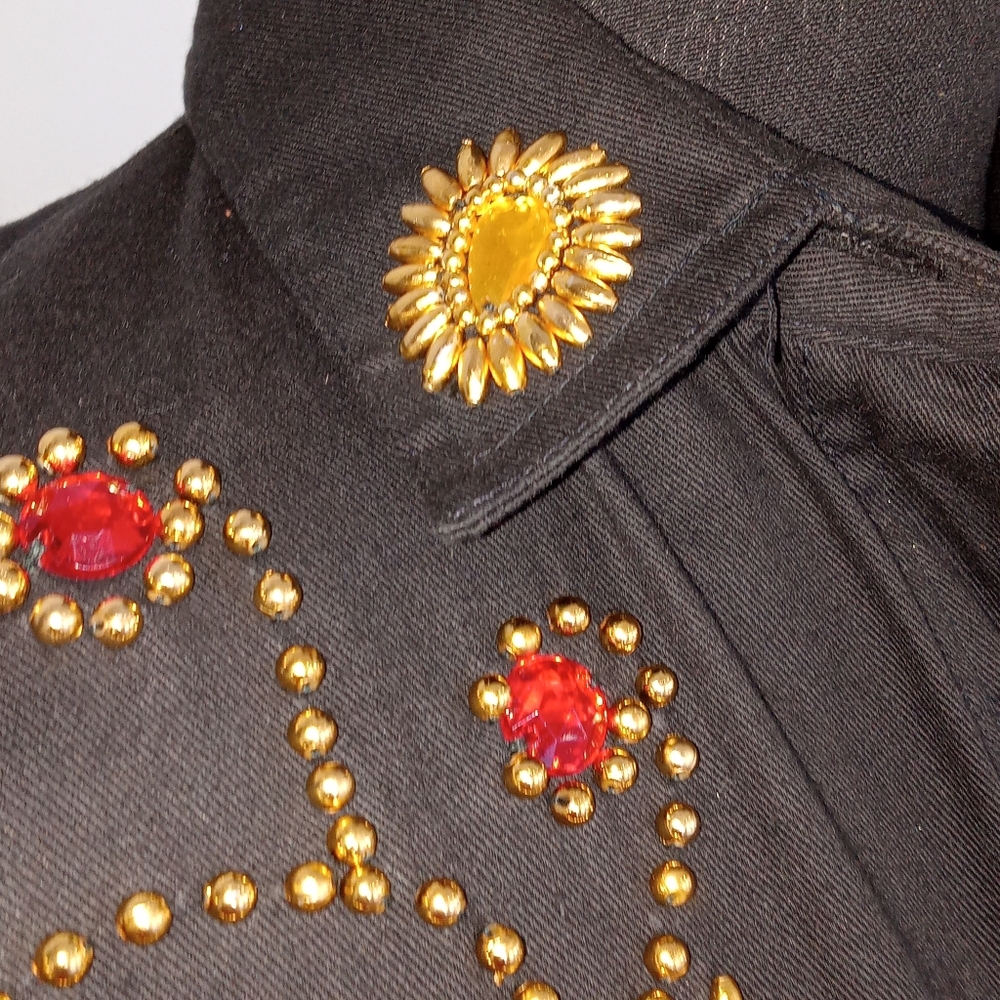 Western jeweled black denim button down - Picture 5 of 6